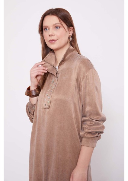 Vizon Dik Yaka Düğme Detaylı Cupra Ikili Takım fırsatları