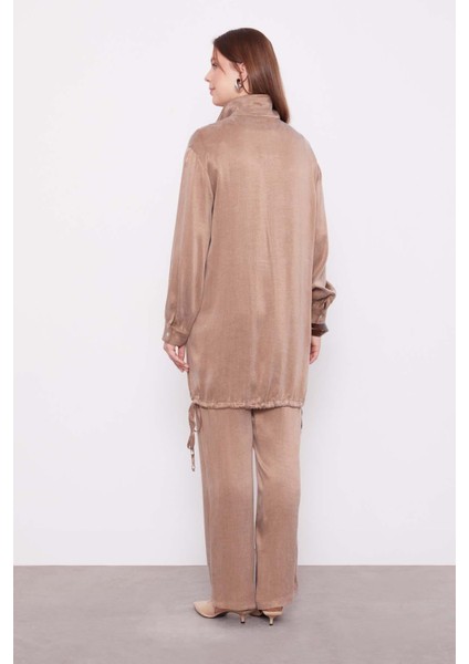 Vizon Dik Yaka Düğme Detaylı Cupra Ikili Takım