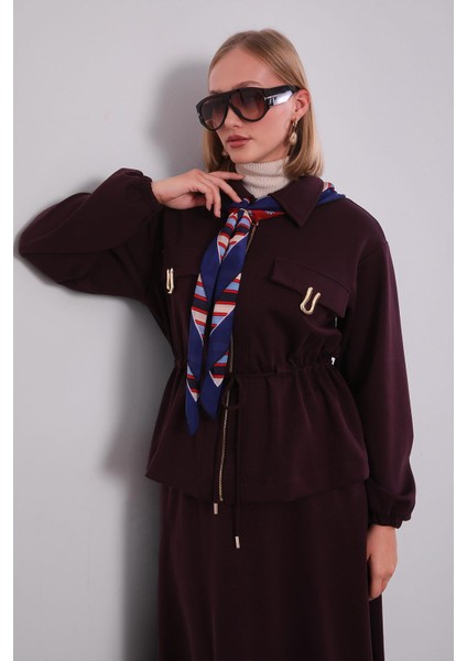 Bordo Gold Fermuar Detaylı Etek Takım fırsatları