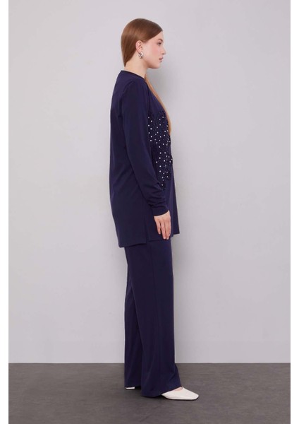 Lacivert Kenar Desen Detaylı Taşlı Ikili Takım fiyatları