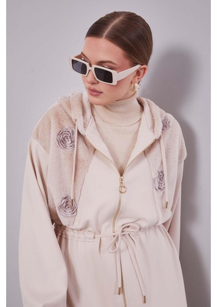 Krem Gül Detaylı Bel Büzgülü Ikili Takım fırsatları