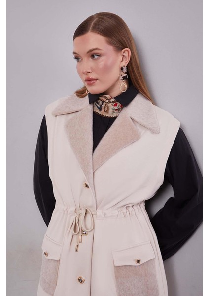 Krem Kürk Yaka Detaylı Yelek Takım fırsatları