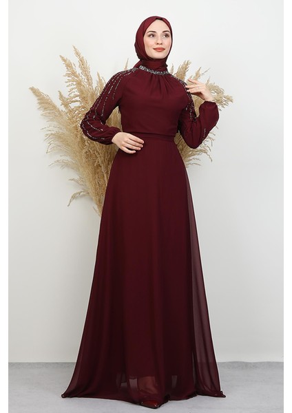 Semra Tesettür Elbise Koyu Bordo