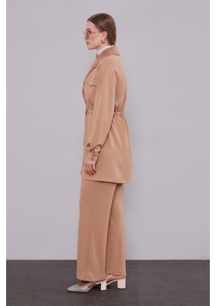 Camel Kruvaze Kürk Yakalı Ikili Takım modelleri