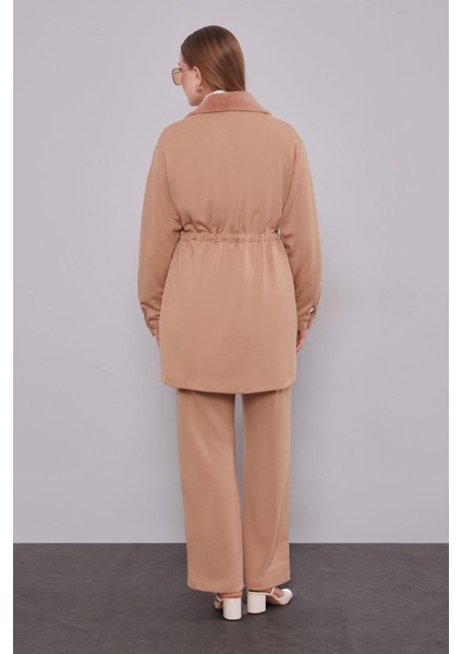 Camel Kruvaze Kürk Yakalı Ikili Takım