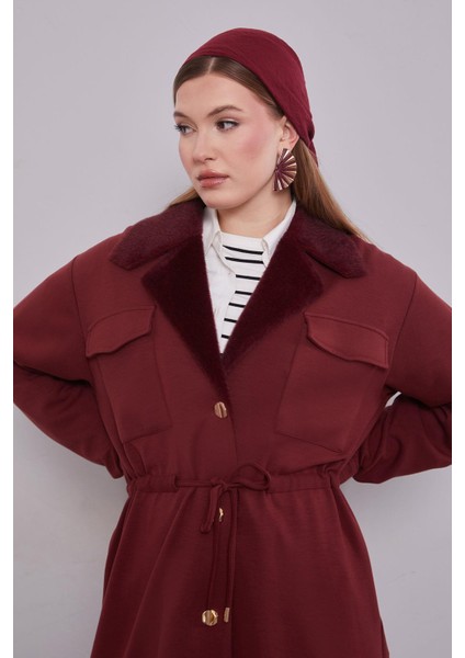 Bordo Kruvaze Kürk Yakalı Ikili Takım fırsatları