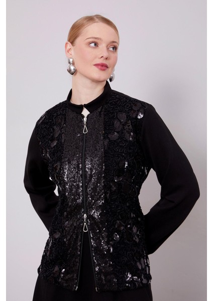 Siyah Dantelli Payet Detayı Etek Takım modelleri