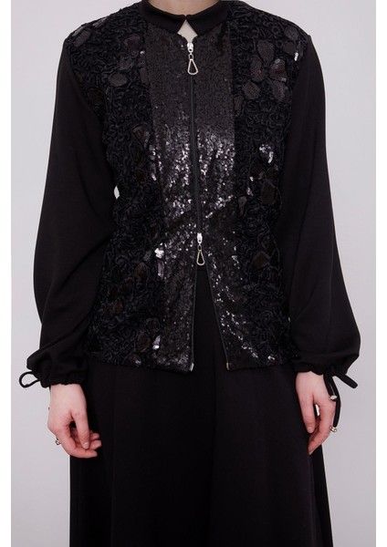 Siyah Dantelli Payet Detayı Etek Takım fırsatları