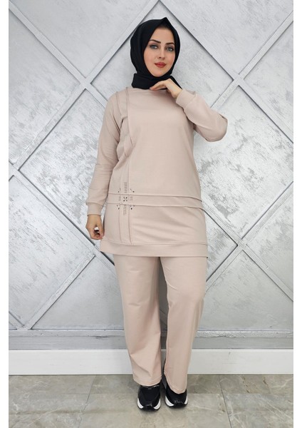 Kadın Taş Detaylı Nervür Dikim Tesettür Takım modelleri