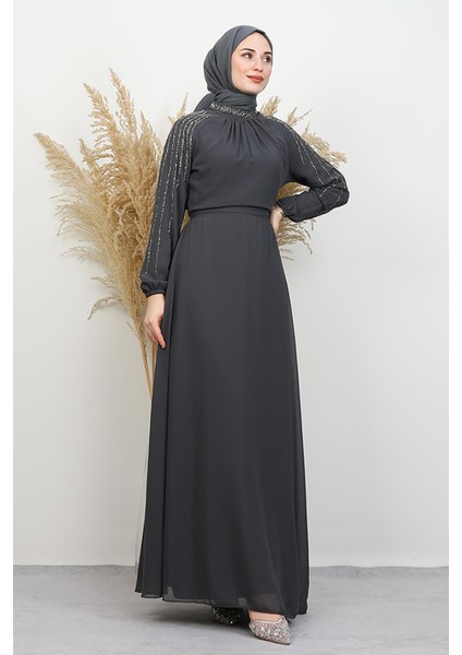 Semra Tesettür Elbise Koyu Gri modelleri