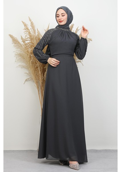 Semra Tesettür Elbise Koyu Gri fırsatları