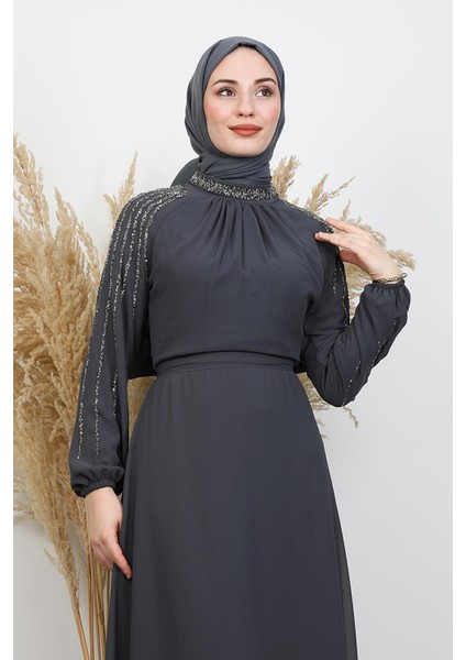 Semra Tesettür Elbise Koyu Gri indirimleri