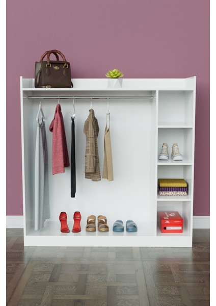 4 Rafli Mini Gardırop Askılıklı Vestiyer Çok Amaçlı Kapaksız Elbise Dolabı fiyatları