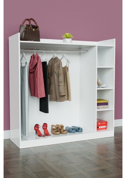4 Rafli Mini Gardırop Askılıklı Vestiyer Çok Amaçlı Kapaksız Elbise Dolabı modelleri
