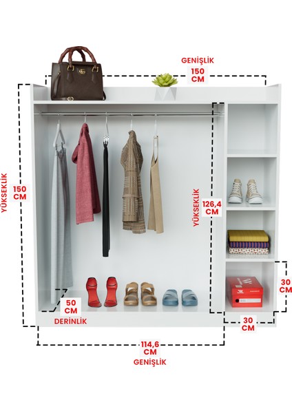 4 Rafli Mini Gardırop Askılıklı Vestiyer Çok Amaçlı Kapaksız Elbise Dolabı fırsatları