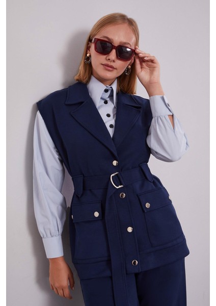 Lacivert Metal Kuşak Detaylı Ikili Takım fırsatları