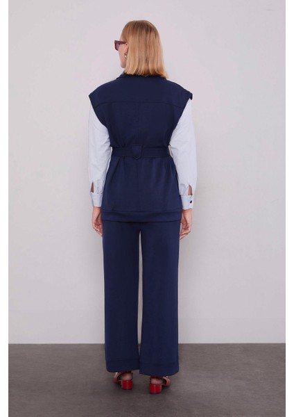 Lacivert Metal Kuşak Detaylı Ikili Takım