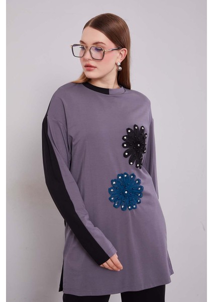 Siyah-Antrasit Çift Çiçek Motifli Ikili Takım modelleri