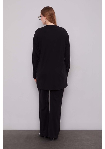 Siyah-Antrasit Çift Çiçek Motifli Ikili Takım