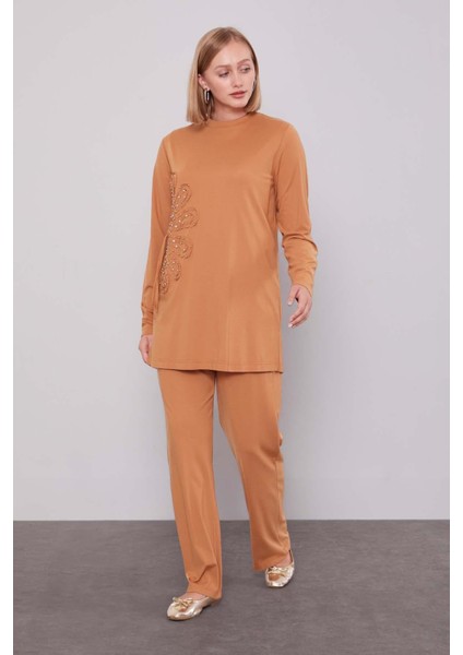 Camel Kenar Desen Detaylı Taşlı Ikili Takım