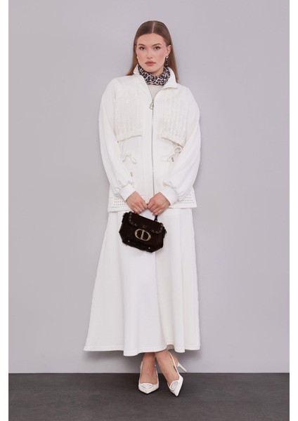 Ekru Belden Bağlamalı Etek Takım