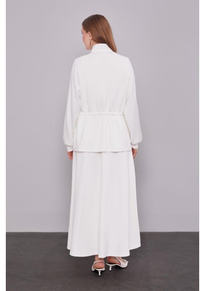 Ekru Belden Bağlamalı Etek Takım