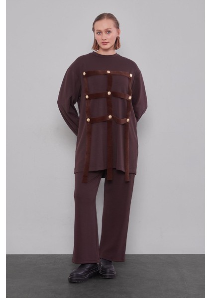 Kahve Kare Görünümlü Ikili Takım