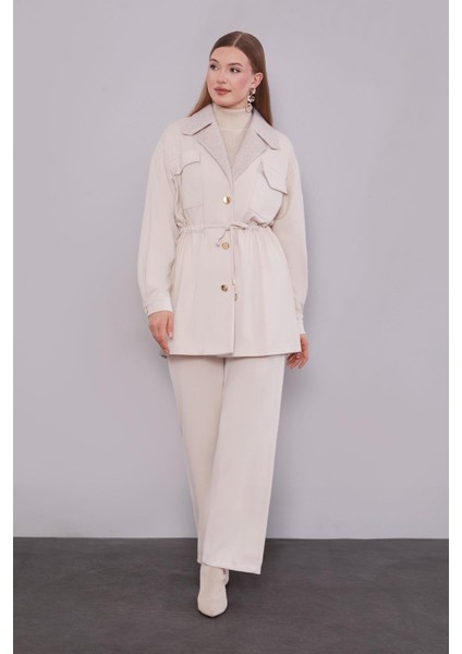 Krem Kruvaze Kürk Yakalı Ikili Takım fiyatları