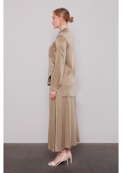 Haki Çapraz Düğme Detay Cupra Etek Takım modelleri