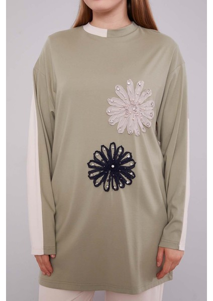 Bej-Haki Çift Çiçek Motifli Ikili Takım fırsatları