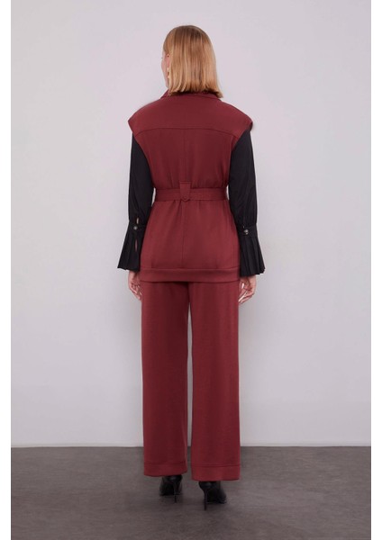 Bordo Metal Kuşak Detaylı Ikili Takım