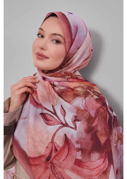 Kiremit Zambak Baskılı Sport Şal