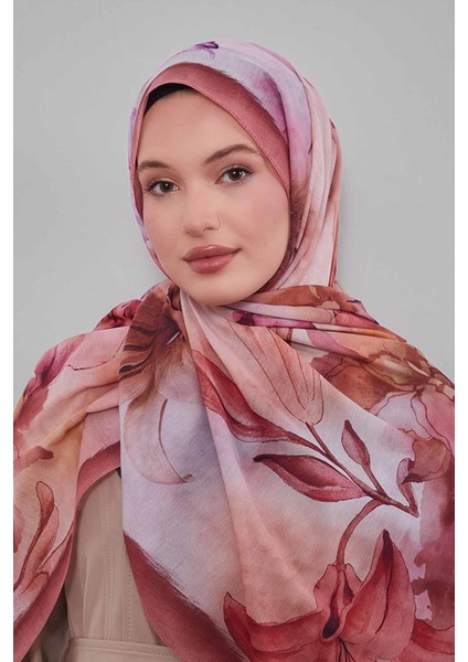 Kiremit Zambak Baskılı Sport Şal modelleri