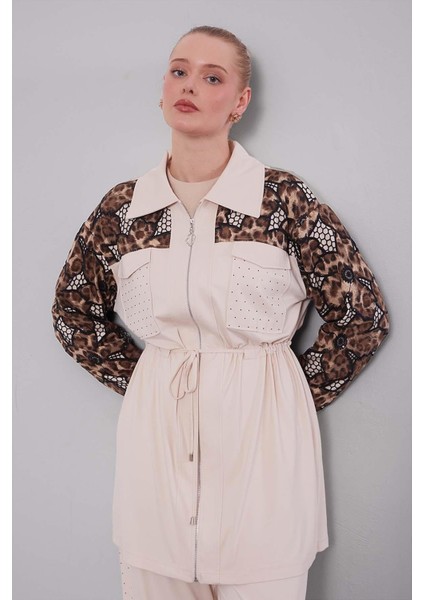 Bej Leopar Kol Desenli Ikili Takım fiyatları