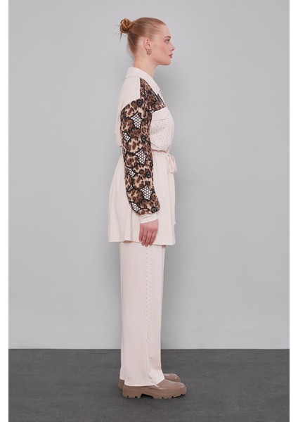 Bej Leopar Kol Desenli Ikili Takım fırsatları