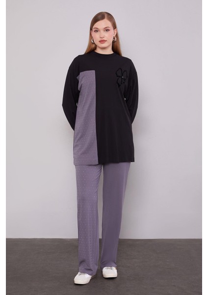 Siyah Taş Baskılı Ikili Takım