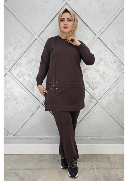 Kadın Taş Detaylı Nervür Dikim Tesettür Takım modelleri