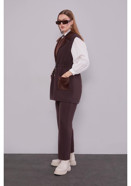 Kahve Kürk Yaka Detaylı Yelek Takım fiyatları