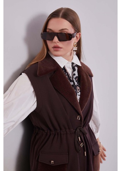 Kahve Kürk Yaka Detaylı Yelek Takım fırsatları