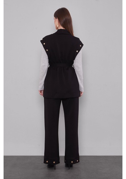 Siyah Çıtçıt Aksesuar Detaylı Ikili Takım