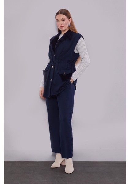 Lacivert Kürk Yaka Detaylı Yelek Takım fiyatları