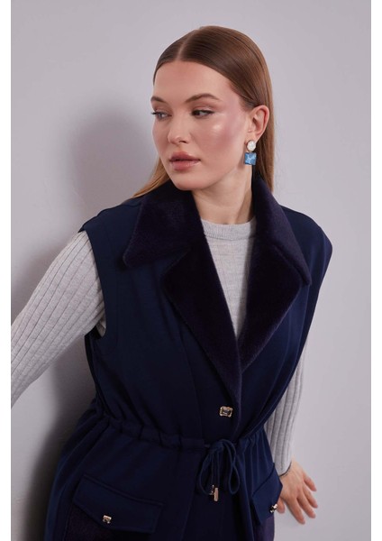 Lacivert Kürk Yaka Detaylı Yelek Takım fırsatları