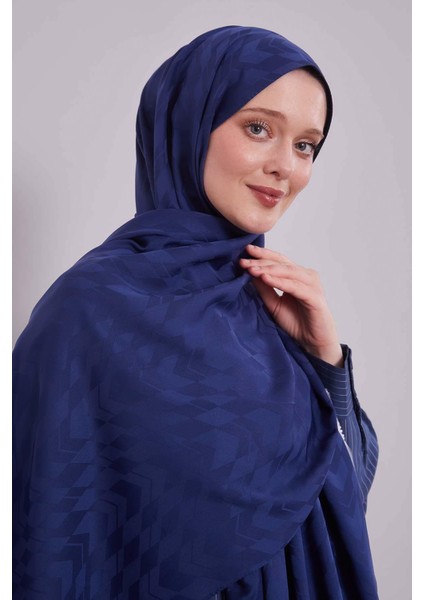Lacivert Yön Desen Blue Jakar Şal