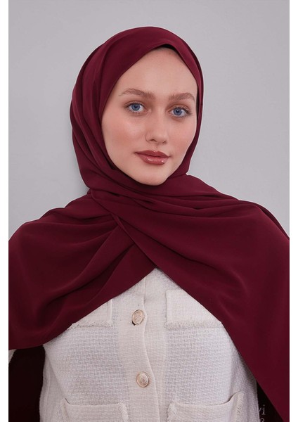 Koyu Bordo Düz Medine Ipeği Şal
