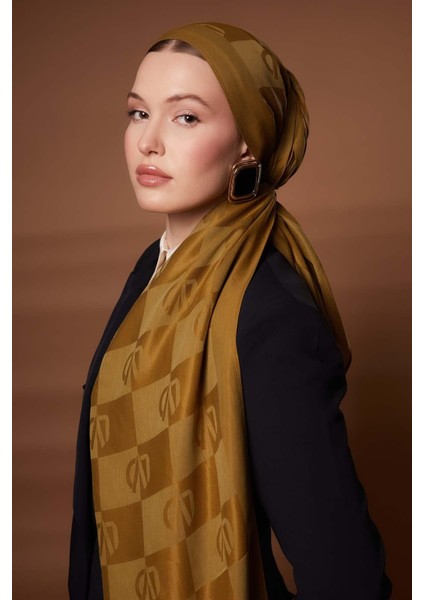 Yağ Yeşili Kare Lvd Baskılı Naia Jakar Şal