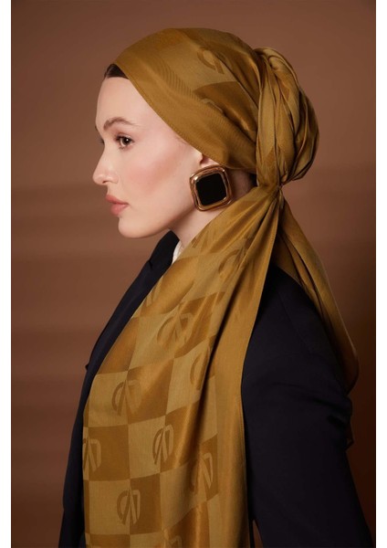 Yağ Yeşili Kare Lvd Baskılı Naia Jakar Şal modelleri