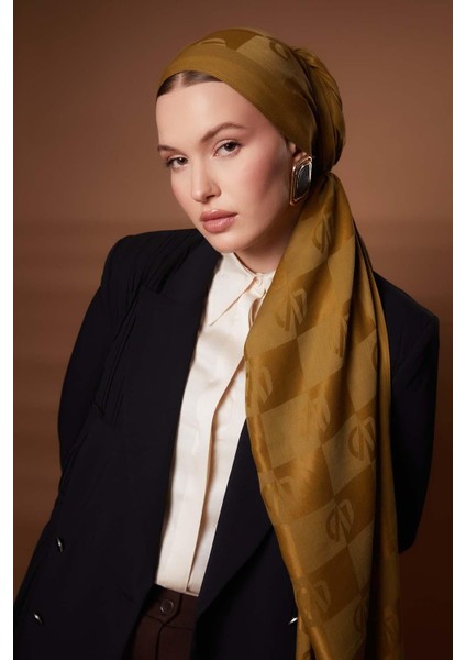 Yağ Yeşili Kare Lvd Baskılı Naia Jakar Şal