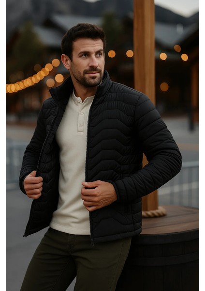 Erkek Trend Premium Siyah Şişme Mont