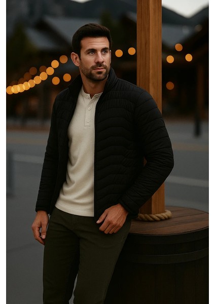 Erkek Trend Premium Siyah Şişme Mont modelleri