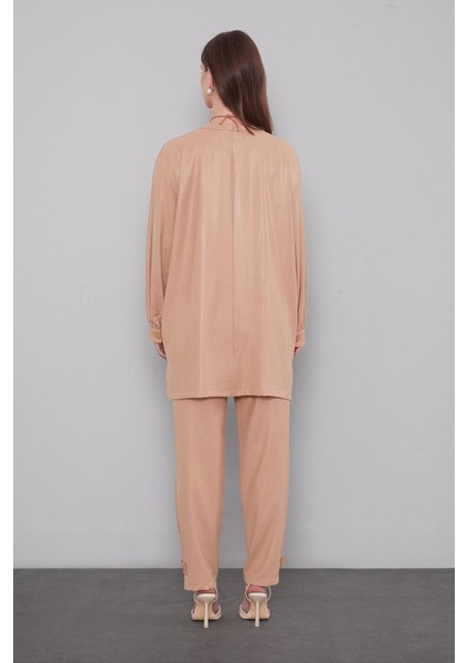 K.bej Bisiklet Yaka Düğme Detaylı Ikili Takım